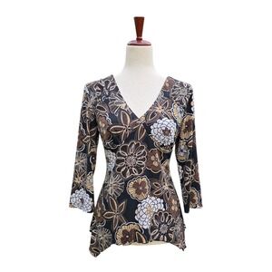 Y2K Euro Trash Top Size L All Over Print V-Neck Grunge Babydoll‎ Asymmetrical